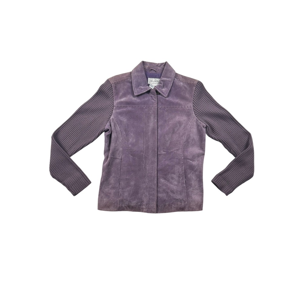 Live a Little Purple Suede Leather Knit Sleeve Jacket Womens Medium 5247W5
